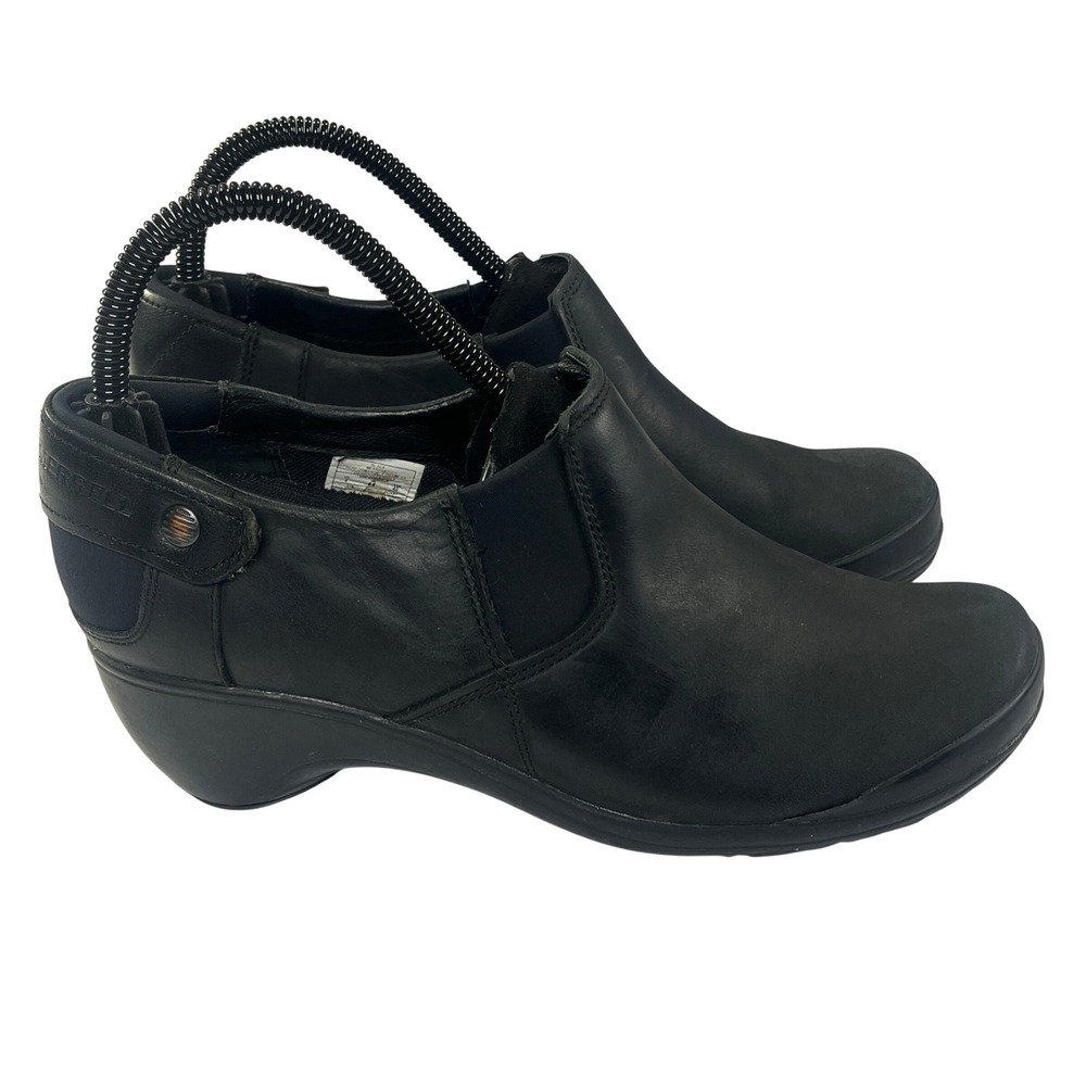Merrell Veranda Moc Womens 9 Black Leather Slip On Wedge Loafers Comfort Shoes